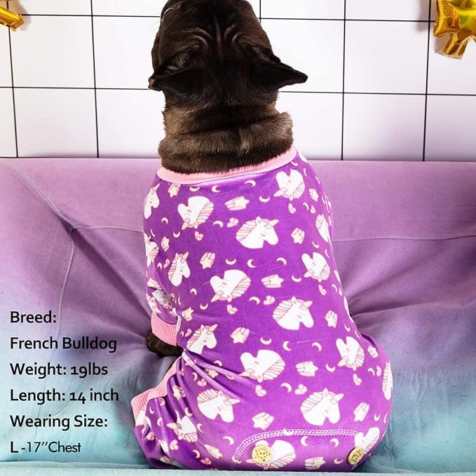 KYEESE Dog Pajamas Soft Dogs Clothes Pet Coat Velvet Dog Pajamas Small Sized Dogs Comfy Doggie Jammies Onesie Stretchy Doggie Pjs Pet Costume with Unicorn Pattern, Small
