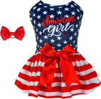 CuteBone Dog Dresses Velvet 4th of July Small Dogs Clothes Onesie Pet Apparel Girl Puppy Skirt with Bow Hair Rope CVA39XXS-D