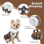XS Dog Sweater with Leash Set D Ring Plaid Fleece Dog Clothes for Small Dogs Girl Boy Winter Pet Dress, Cold Weather Puppy Coat Winter Sweater for Chihuahua Yorkie Cat Puppy Costumes, XS