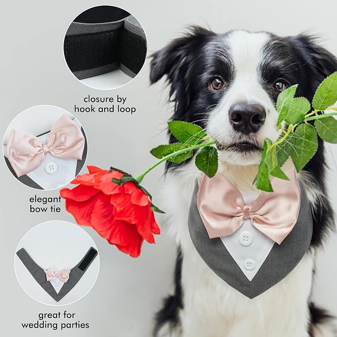 FUAMEY Dog Tuxedo for Large Dogs,Dog Formal Suit Dogs Attire Pet Bow Tie Puppy Party Costumes Cat Tux Outfits Pets Bandana Cosplay Adjustable Bowties Wedding Birthday Valentines Grey XL