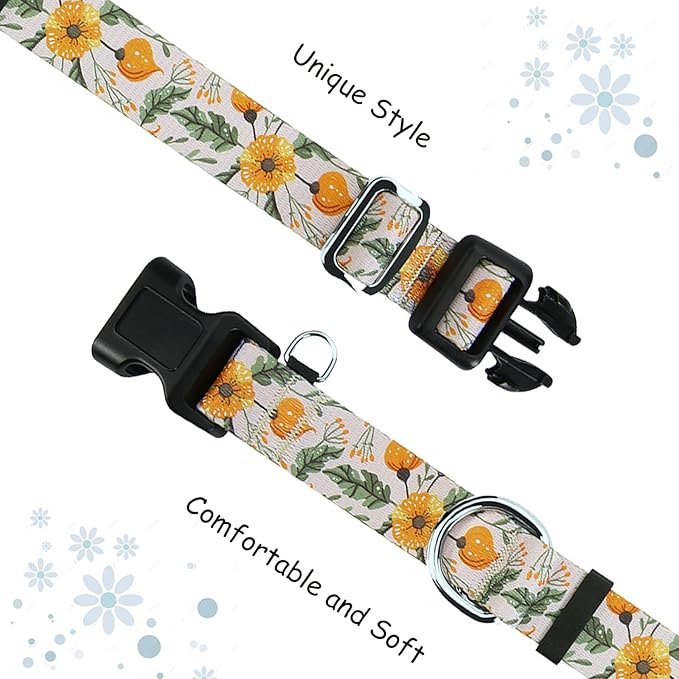 Martingale Collar for Dogs with Buckle Adjustable Nylon Slip No Pull Training Dog Collars (Beige Floral, Small)