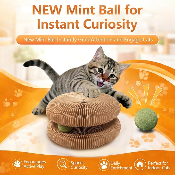 New Mint Ball Cat Scratching Board Toy, Upgrade Magnetic Interactive Kitty Toy, Shape Shifting Cardboard Cats Toys for Entertaining, Magic Organ Cat Scratcher Pads for Indoor Cats (2 pcs)