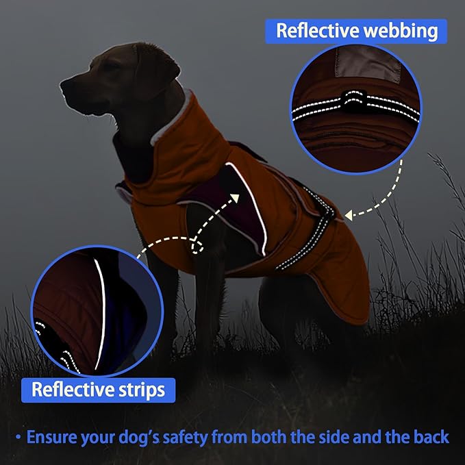 MIGOHI Thermal Large Dog Fleece Jacket - Rainproof Coat for Large Dogs, Thick Dog Winter Coat,Snow Jacket for Dogs Windproof for Hunting Camping,Windy Chilly Days,Doberman,Great Dane,3XL,Orange