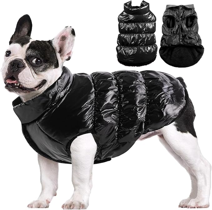AOFITEE Dog Jacket, Dog Winter Coat, Waterproof Dogs Coats for Small Dogs, Warm Fleece Pet Snowsuit Puffer Jacket, Cozy Winter Pet Fleece Vest, Female Male Pets Cold Weather Coats, Black, XXL