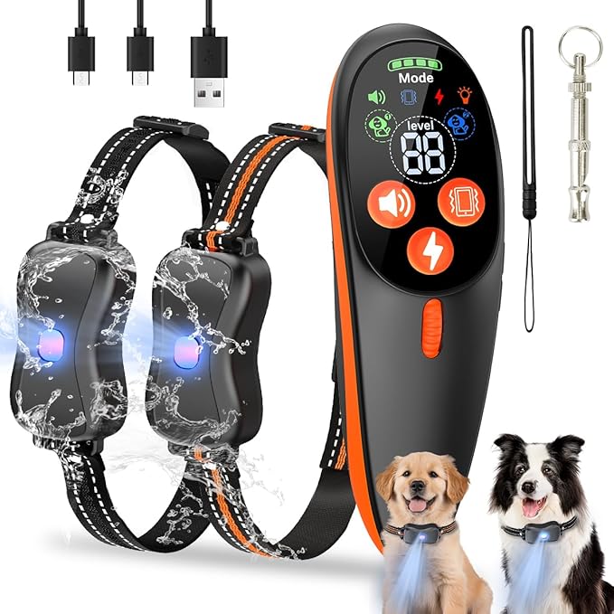 Shock Collar for Dogs 2 Pack, 4000FT IP67 Waterproof 2 Dog Training Collar 4 Training Modes, Shock Collar with Remote Control for Dogs with Light, E Collars for Small Medium Large Dogs (5–150Lbs)