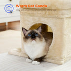 PEQULTI Cat Tree Cat Tower for Indoor Cats with Private Cozy Cat Condo, Natural Sisal Scratching Posts and Plush Pom-pom for Small Cats,Beige