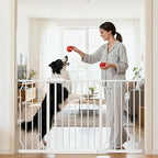 TSAYAWA Walk Through Baby Gate with Door, 53-57.48 Inch Wide Presure Mounted No Drill Metal Auto Close Child Gate for Stair Doorway - Indoor Outdoor Safty Gate for Toddler Dog Doggie, White
