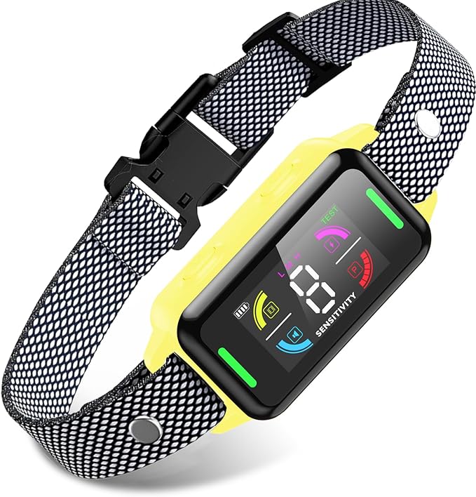 Dog Bark Collar Automatic Shock Collar Rechargeable Anti-Bark Training Collar Multifunctional Waterproof Dog Stop Barker with 6 Safe Training Modes for Dog Weighing Over 8 Pounds (Yellow)