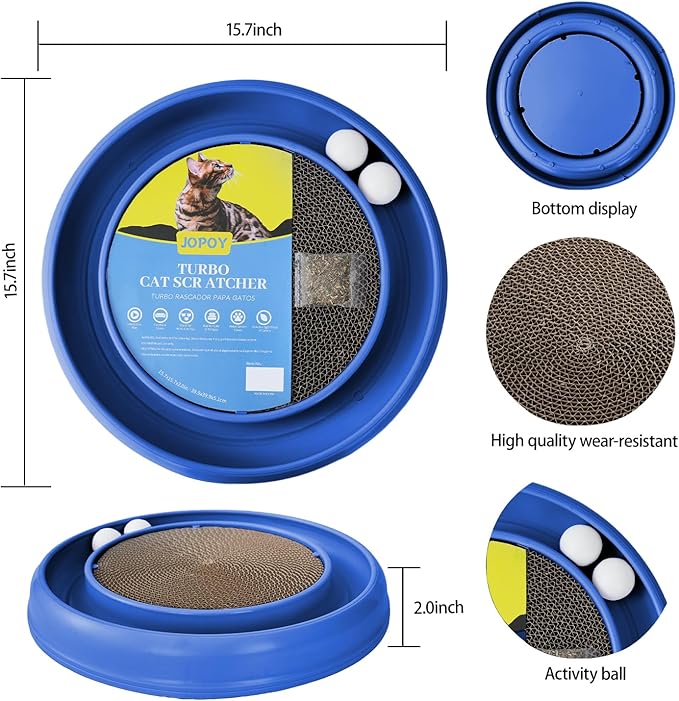 Cat Scratcher Toy Ball Track for Indoor Cats,Round Interactive Scratching Board Exercise Set for Bored Indoor Adult and Kitten Mental & Physical Stimulation (Blue)