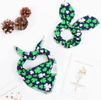 E-Clover St Patrick Dog Bandana Boy & Matching Scrunchie Set Shamrock Lucky Dog Bandanas Scarf with Bow Hair Ties for Small Puppy Dogs Pet Owner Mom Green Spring