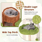Tangkula Solid Wood Cat Tree, Cute Cat Tower with Scratching Posts, 2-Tier Tree Hole Cat Condo, Wood Branches, Sisal Panel, Top Perch, Platforms & Hanging Toy, Cat Tree for Indoor Cats Large Adult