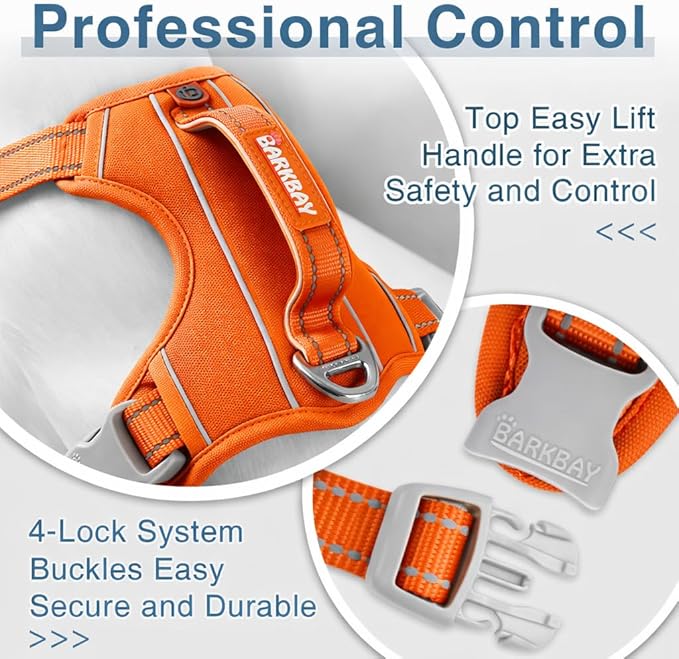 BARKBAY Dog Harness No Pull Oxford with ID Tag Pocket - Heavy Duty, Reflective, Easy Control for Large Dogs(Pumpkin Oxford,L)