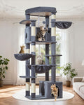 Taoqimiao 72 Inch Cat Tree, XXL Cat Tower for Indoor Cats Large Adult 25Lbs+, Extra-Large Platform, 2 Cat Houses, 7 Scratching Post, Extra-Sized Durable Hammock, Cozy Basket, Smoky Gray, F20G