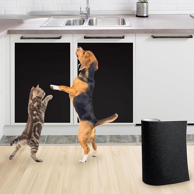 BNOSDM Self-Adhesive Dog Nail File Scratcher Emery Paper Cat Nail Scratch Board Replacement Sandpaper, Cuttable Pet Furniture Scratching Pad Protector for Door and Wall (17in*10ft, Black)