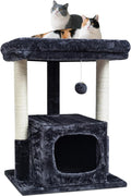 SYANDLVY 27IN Cat Tree for Indoor Cats Large Adult, Modern Activity Tower with Scratching Posts, Condo with Plush Perch, Climbing Stand with Spring Ball for Play, Smoky