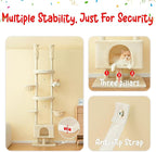 Cat Tree, Floor to Ceiling Cat Tower Adjustable Height [92.9-102.4 in=235-258cm], 7 Tiers Cat Climbing Play House with Scratching Post, Cozy Condo & Hammocks for Indoor Cats, Beige