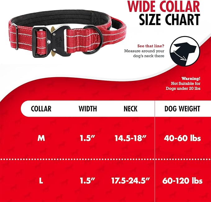 Tuff Pupper Tactical Dog Collar with Handle | Heavy Duty Adjustable Dog Collar | Military Nylon Collar for Medium Dogs | Quick-Release Buckle | Soft Padded Comfort | Training Control (Red, Medium)