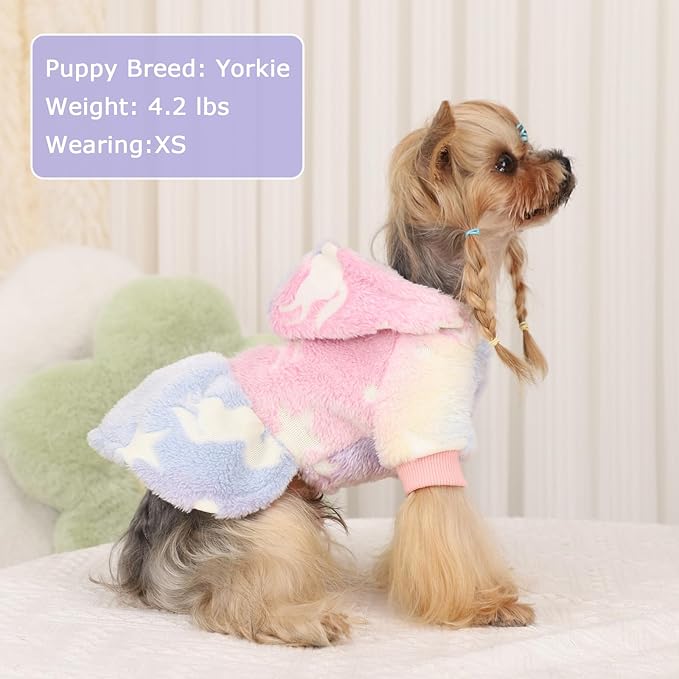 Dog Sweater Fleece Dog Hoodie Winter Puppy Clothes for Small Dogs Boy Girl Pet Hoodies Cold Weather Doggie Coats Fall Doggy Sweatshirt for Chihuahua Yorkie Cat Sweater Costume, Pink Star, M