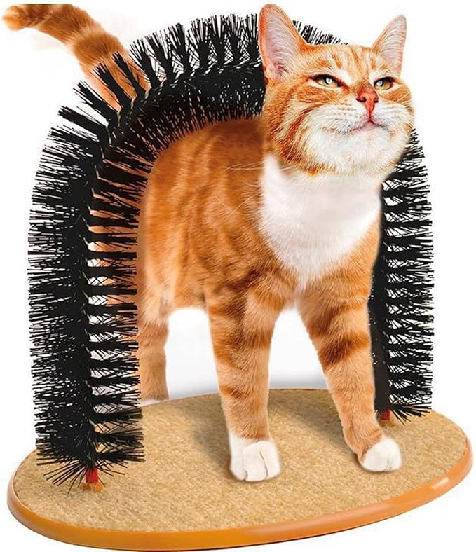 Cat Scratcher, Heavy Duty Cardboard, All Breed Sizes, Scratching and Exercise Cat Self-Groomer Bristle Ring Brush Arch with Carpeted Base Hair Cleaner Pads (Black,One Size)