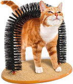 Cat Scratcher, Heavy Duty Cardboard, All Breed Sizes, Scratching and Exercise Cat Self-Groomer Bristle Ring Brush Arch with Carpeted Base Hair Cleaner Pads (Black,One Size)