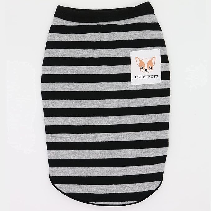 LOPHIPETS 100% Cotton Striped Dog Shirts for Small Dogs Chihuahua Puppy Clothes Tank Vest-Black and Gray Strips/L
