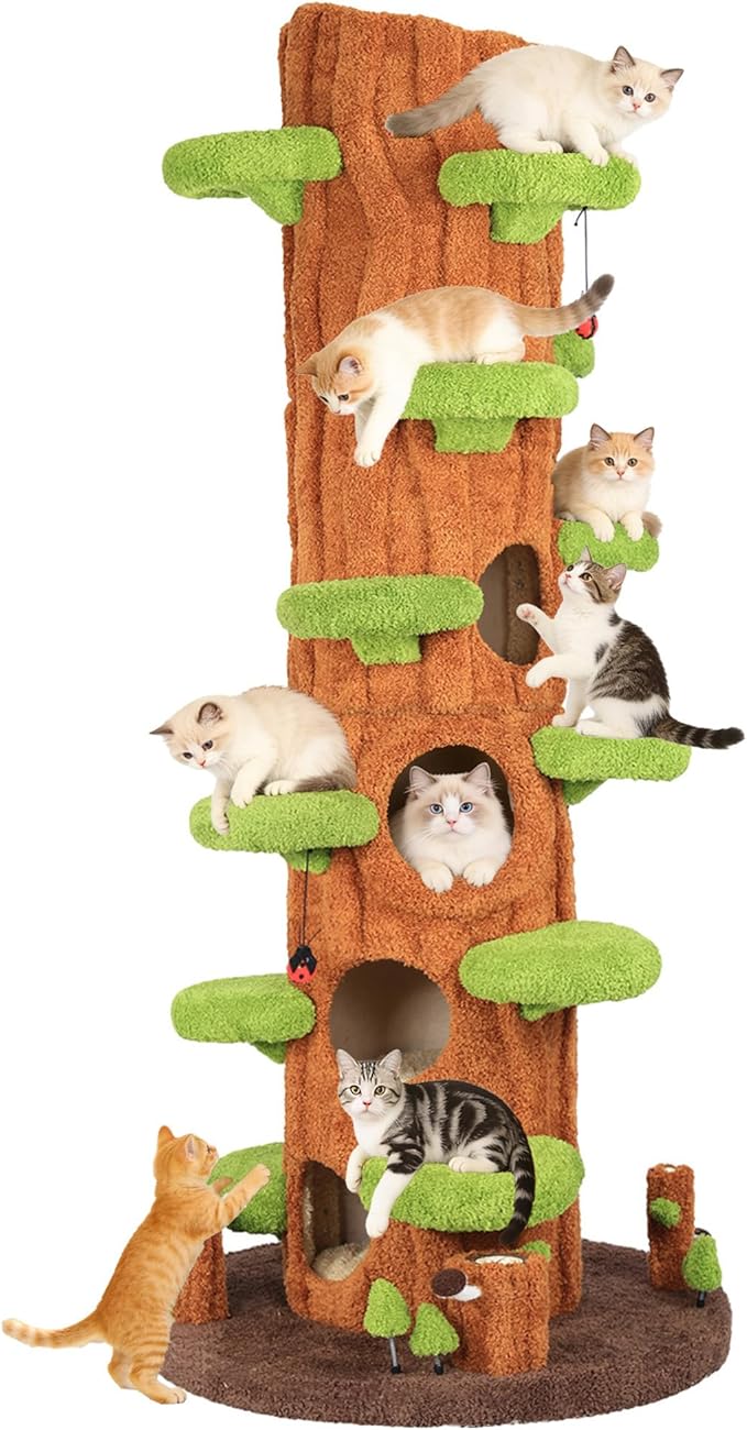 NUNU LAB Luxury Cat Tree for Indoor Cats- 90.5" Super Large Magic Forest Cat Tree Tower with Sisal Scratching Pad, Multiple Condo, Jumping Platforms and Plush Toys for Multi-Cat Household