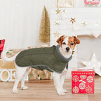 Fragralley Dog Coat Large, Waterproof Dog Jacket with Warm Fleece Lining, Adjustable Reflective Dogs Winter Coat, Turtleneck Pet Coats for Cold Weather (ArmyGreen L)