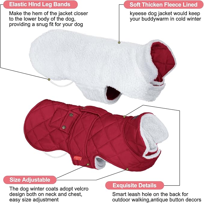 KYEESE Dog Coat Soft Pet Sweater for Cold Weather Waterproof Dogs Jacket with Fleece Lined Windproof Dog Coats for Small Dogs Thick Cat Clothes with Pocket Warm Pet Winter Puffer Coat with Leash Hole