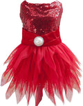Tangpan Beam Waist Christmas Pet Costume Dog Dance Skirt Satin Camp Party Dress(Red,L)