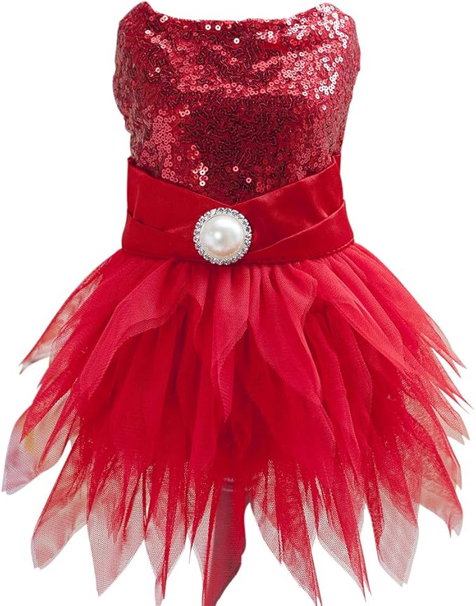 Tangpan Beam Waist Christmas Pet Costume Dog Dance Skirt Satin Camp Party Dress(Red,L)