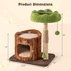 PETSITE 29 Inch Small Cat Tree for Indoor Cats, Modern Wooden Cute Cat Tree with Jute Scratching Post, Tree-Shaped Spring Toy, Teasing Hanging Ball and Teddy Fleece Covered Condo