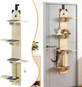 Door Hanging Cat Shelf, 4-Tiers Vertical Cat Tree Over The Door, Over the Door Cat Climber with Kitten Scratching Post, Pads, Tease Ball,Doors Cats Ladder for Indoor Kittens Jumping & Playing 170cm
