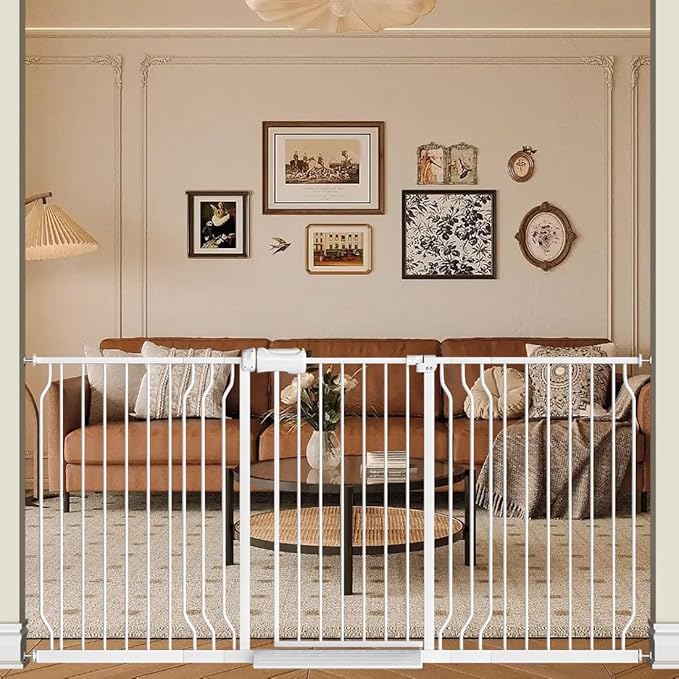 TSAYAWA Baby Gate Extra Wide Fits 62.2"-71.65" Inch Opening - Dog Pet Gate for Doorways Stairs No Drilling Pressure Mounted - Large Child Safety Indoor Outdoor White