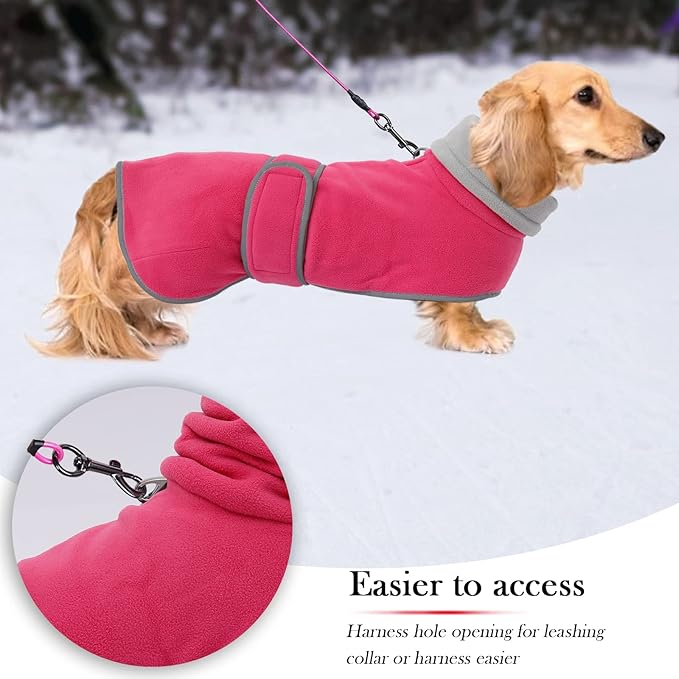 Geyecete Dachshund Winter Coat, Pink, X-Small, Waterproof, Padded Fleece Lining, Reflective Piping, Adjustable Bands, Dog Jacket