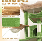Anwick 68" Tall Cat Tree Tower with Scratching Posts, Cat House with Hammocks, Cat Condos for Indoor Cats, Removable Cushions, Multi-Level Cat Playground (Green)