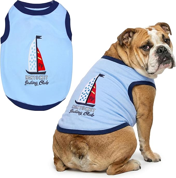 Parisian Pet Dog Shirt – 100% Cotton Shirts for Large Dogs – Nautical Sleeveless Puppy Vest – Lightweight and Breathable Pet Apparel – Pullover Summer Dog Clothes - Stretchy Funny T Shirts for Dogs