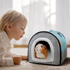 Pet Soft Guinea Pig Hideout, Washable Guinea Pig Bed Cozy Small Animals House Cave Accessories for Rabbits Hamster Rats Chinchilla (Blue&Grey)