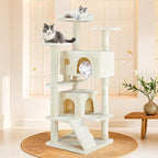 54'' Tall Cat Tree,Cat Climbing Tower with Removable Ball,Cat Tower with Scratching Post,Climbing Plate,Cute Cat Ear Design for Small, Medium Cats,Anti-Tilt Device (Beige)