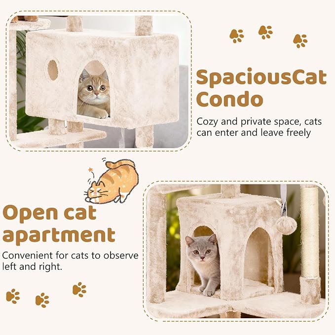 BestOffice 70 Inch Cat Tree, Multi-Level Cat Tower with Condo, Perches, Sisal Scratching Posts, Climbing Ladder,Indoor Activity Center Play House for Kittens & Adult Cats, Beige