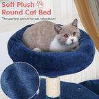 Cat Tree, 36 Inches Indoor Cat Tree Tower Condo, Natural Sisal Cat Scratching Post with Cozy Bed, Small Cats Tree for Kittens, Soft Perch & Cute Toys, Navy Blue
