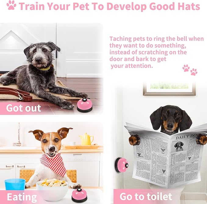 3 Pack Dog Doorbells, Pet Training Bells for Outside Potty Training and Communication, Bell for Dog Cat Puppy Interactive Toys (Pink, 3 Pack)
