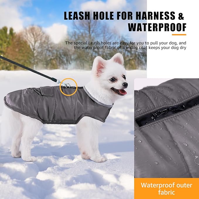 iBuddy Dog Winter Jacket for Medium Dogs, Easy on Dog Fleece Snow Coat Velcro Waterproof Pet Puffer Clothes with Harness Hole Adjustable Reflective Quilted Pet Cold Weather Vest Wind-poof for Boy Male