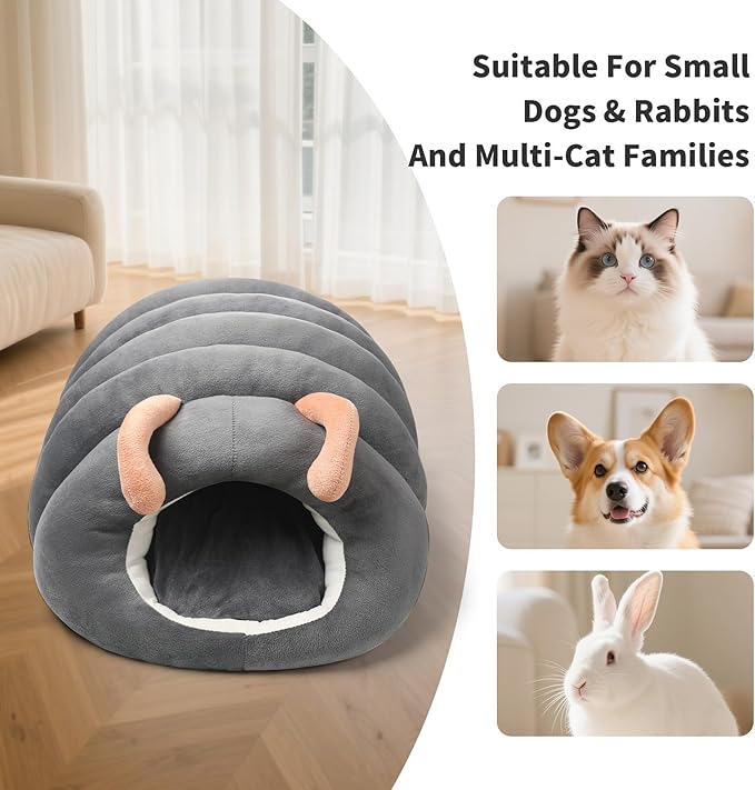 Indoor Cat Bed - Cat Cave Bed, Warm and Soft Plush, Cat Hideout, Cartoon Caterpillar Design, Thickened and Insulating, Foldable for Easy Storage, Suitable for Cats