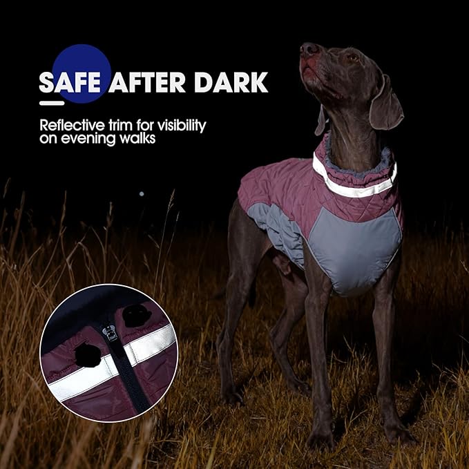 FUAMEY Dog Coat for Large Dogs,Waterproof Dog Winter Jacket with Harness Built in Puppy Cold Weather Coats Reflective Pet Vest with Zipper Warm Fleece Dogs Snowsuit Windproof Pink 3XL