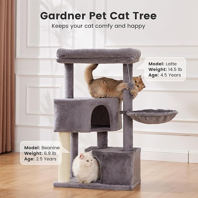 Gardner Pet 41" Cat Tree for Large Cats, Heavy Duty Cat Trees Towers with 3.2in Posts & Washable Top Perches & Replaceable Natural Sisal
