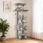 74" Tall Cat Tree,Large Cat Tree for Big Cats,Cat Tower with Scratching Posts, Condo, Perches, Hammock, Tunnel & Feeding Station,Deep Gray