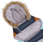 HDE Dog Puffer Jacket Fleece Lined Warm Dog Parka Winter Coat with Harness Hole Navy Retro Stripe - L