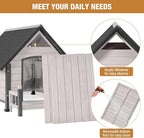 Dog House with Anti-Bite Metal Iron Frame Outdoor Wooden Dog Kennel Indoor Puppy Shelter for Small Medium Large Dogs Weatherproof(Off-White)