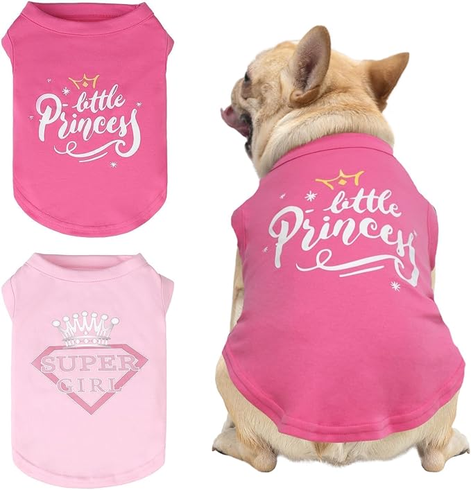 KOOLTAIL Valentines Dog Shirt for Small Medium Dogs-2 Pack Winter Fall Dog Vest Shirt Clothes with Printing, Soft Breathable Cotton Pet T Shirt for Frenchi Bulldog,Puppy,Cats,Boy Girl, Pink+Rose