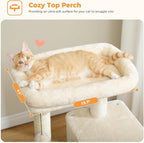 PETEPELA 45.7" Cat Tree for Indoor Cats, 5-Level Cat Tower for Large Cats with Metal Frame Large Hammock (17.3"x15.3"), Cat Condo with (18.5"x13") Big Top Perch & 4 Sisal Covered Scratching Post Beige